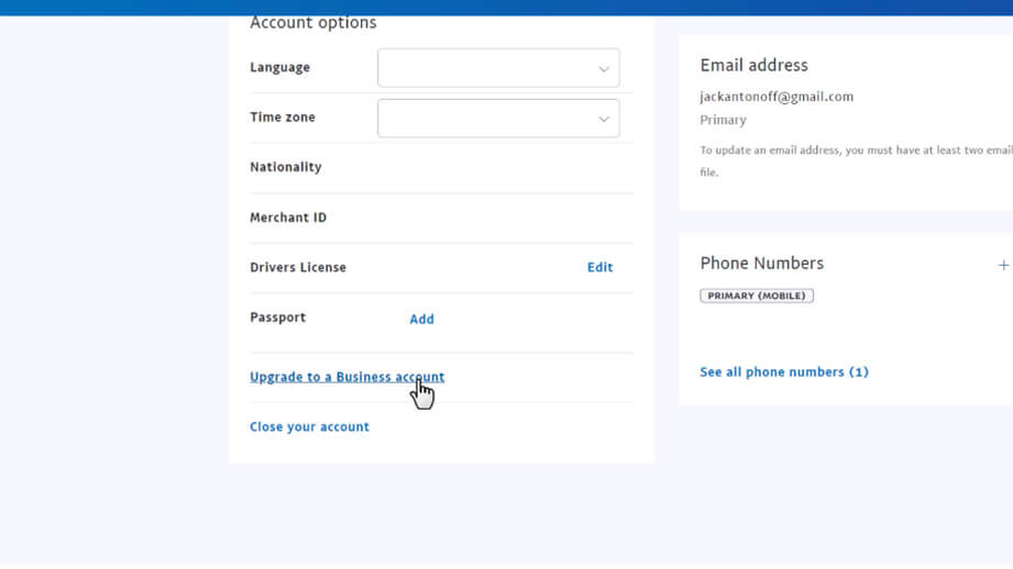 Paypal Upgrade to a business account
