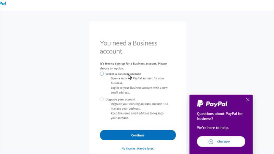 Paypal upgrade to business options